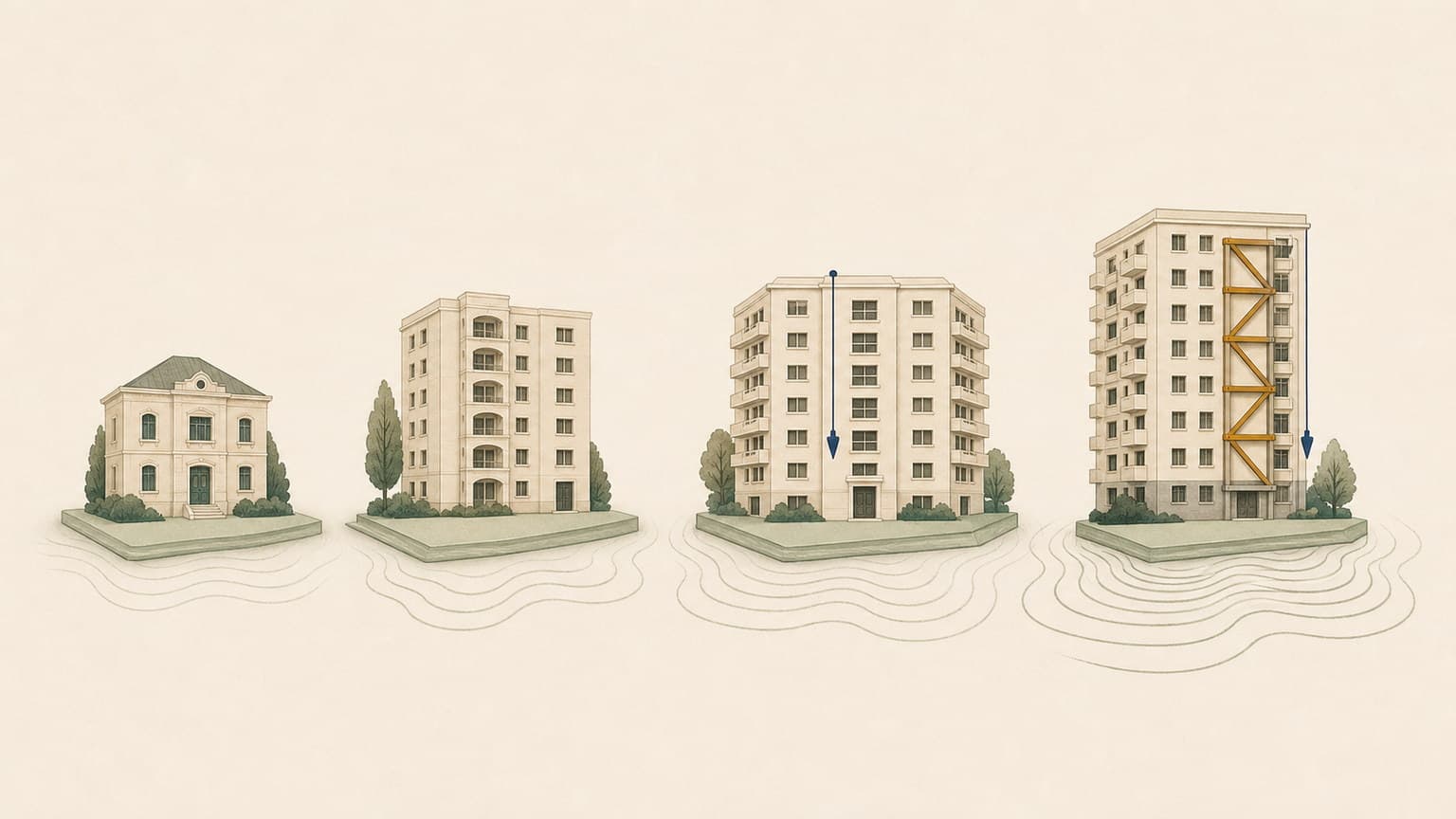 Ilustrație editorială despre verificarea riscului seismic al unei clădiri înainte de cumpărare