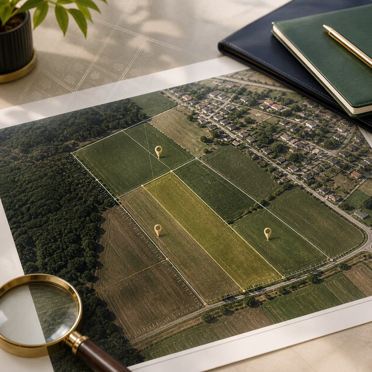 Plan cadastral suprapus peste ortofotoplan si limite de teren